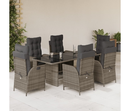 Set comedor jardín 7 pzas y cojines ratán sintético gris