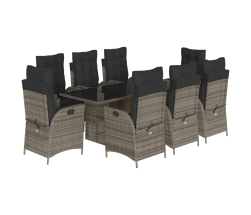 Set comedor jardín 9 pzas y cojines ratán sintético gris