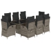 Set comedor jardín 9 pzas y cojines ratán sintético gris