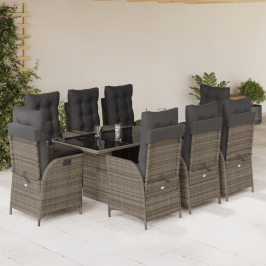 Set comedor jardín 9 pzas y cojines ratán sintético gris