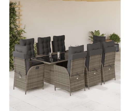 Set comedor jardín 9 pzas y cojines ratán sintético gris