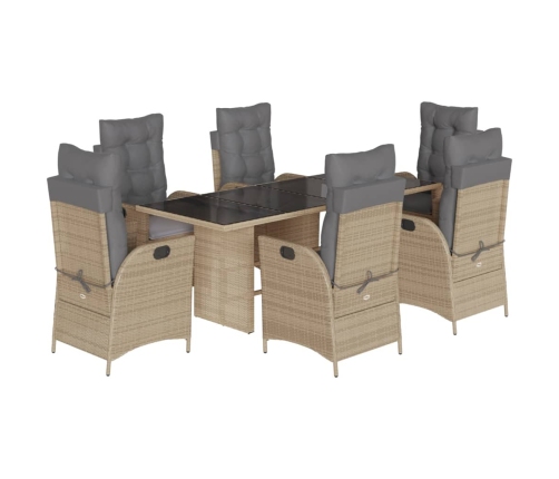 Set comedor de jardín 7 pzas con cojines ratán sintético beige