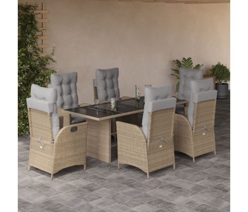 Set comedor de jardín 7 pzas con cojines ratán sintético beige
