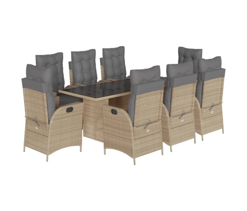 Set comedor de jardín 9 pzas con cojines ratán sintético beige