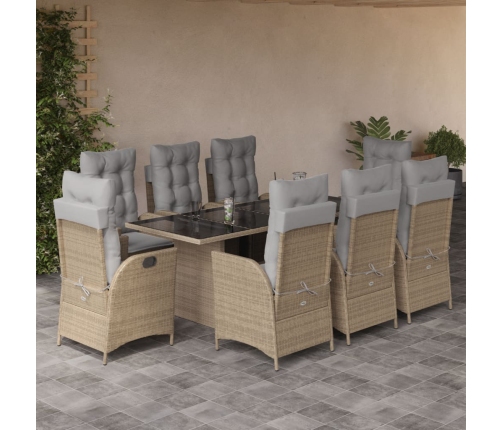 Set comedor de jardín 9 pzas con cojines ratán sintético beige