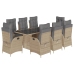 Set comedor de jardín 9 pzas con cojines ratán sintético beige