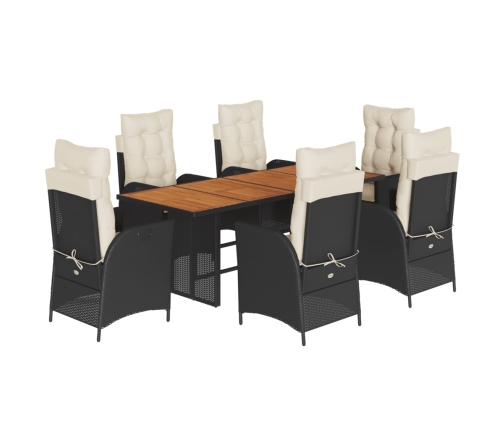 Set de comedor de jardín 7 pzas y cojines ratán sintético negro