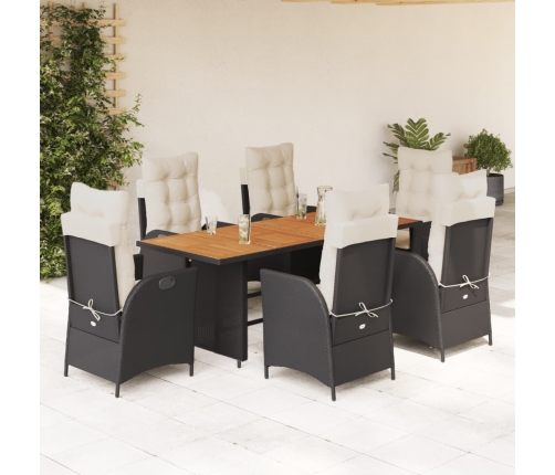 Set de comedor de jardín 7 pzas y cojines ratán sintético negro