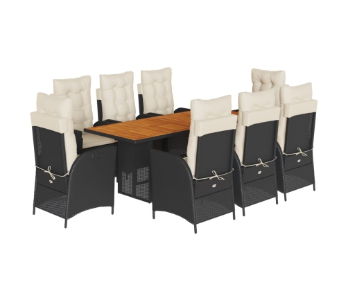 Set de comedor de jardín 9 pzas y cojines ratán sintético negro