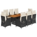 Set de comedor de jardín 9 pzas y cojines ratán sintético negro