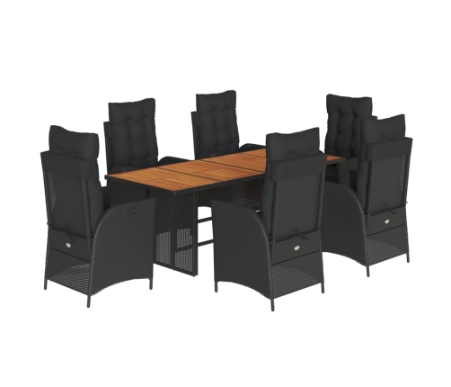 Set de comedor de jardín 7 pzas y cojines ratán sintético negro