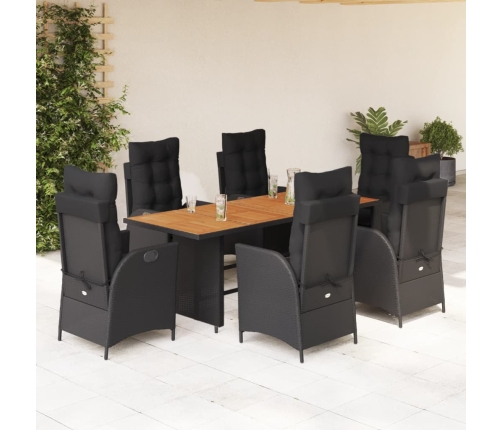 Set de comedor de jardín 7 pzas y cojines ratán sintético negro