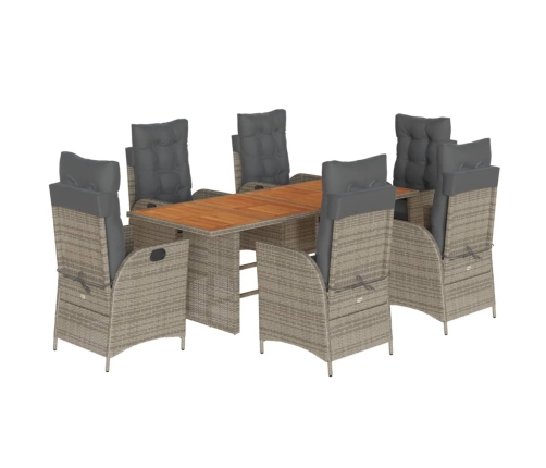 Set comedor jardín 7 pzas y cojines ratán sintético gris