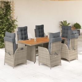 Set comedor jardín 7 pzas y cojines ratán sintético gris