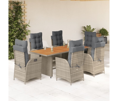 Set comedor jardín 7 pzas y cojines ratán sintético gris
