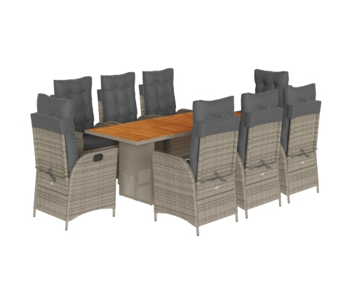 Set comedor jardín 9 pzas y cojines ratán sintético gris