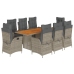 Set comedor jardín 9 pzas y cojines ratán sintético gris