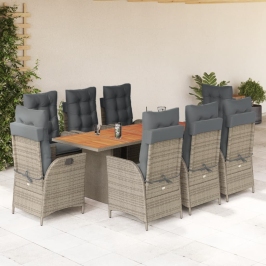 Set comedor jardín 9 pzas y cojines ratán sintético gris