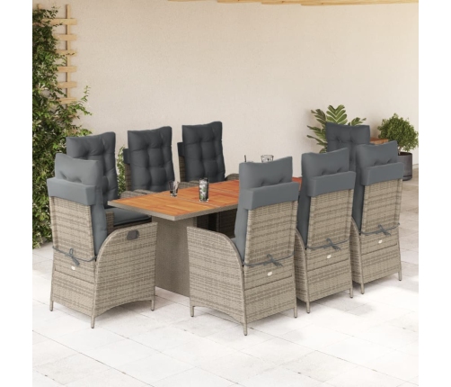 Set comedor jardín 9 pzas y cojines ratán sintético gris