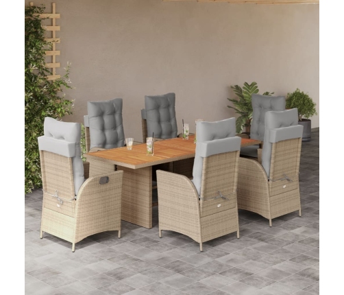 Set comedor de jardín 7 pzas con cojines ratán sintético beige