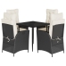 Set de muebles jardín 5 pzas con cojines ratán sintético negro