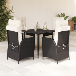Set de muebles jardín 5 pzas con cojines ratán sintético negro