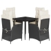 Set de muebles jardín 5 pzas con cojines ratán sintético negro
