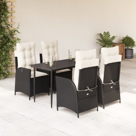 Set de muebles jardín 5 pzas con cojines ratán sintético negro