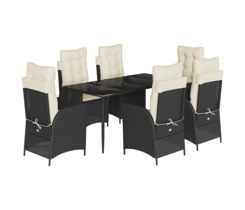 Set de comedor de jardín 7 pzas y cojines ratán sintético negro
