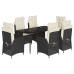 Set de comedor de jardín 7 pzas y cojines ratán sintético negro