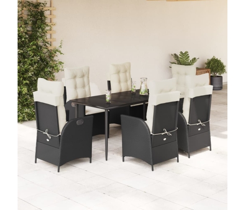 Set de comedor de jardín 7 pzas y cojines ratán sintético negro