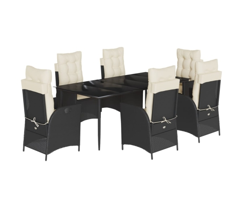 Set de comedor de jardín 7 pzas y cojines ratán sintético negro