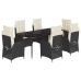 Set de comedor de jardín 7 pzas y cojines ratán sintético negro