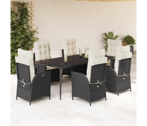 Set de comedor de jardín 7 pzas y cojines ratán sintético negro