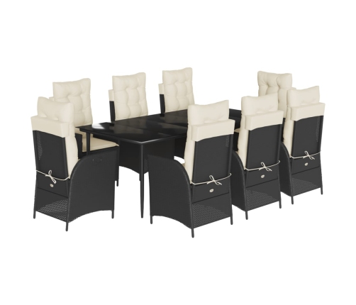 Set de comedor de jardín 9 pzas y cojines ratán sintético negro