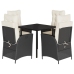 Set de muebles jardín 5 pzas con cojines ratán sintético negro