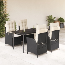 Set de muebles jardín 5 pzas con cojines ratán sintético negro
