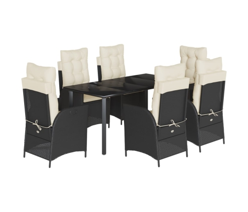 Set de comedor de jardín 7 pzas y cojines ratán sintético negro