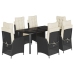 Set de comedor de jardín 7 pzas y cojines ratán sintético negro