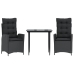 Set comedor de jardín 3 pzas con cojines ratán sintético negro