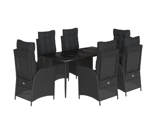Set de comedor de jardín 7 pzas y cojines ratán sintético negro