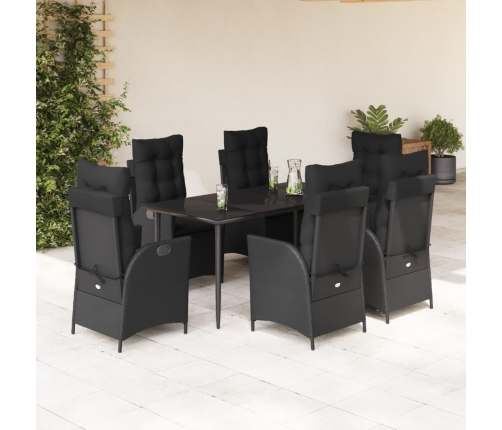 Set de comedor de jardín 7 pzas y cojines ratán sintético negro