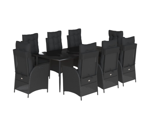 Set de comedor de jardín 9 pzas y cojines ratán sintético negro