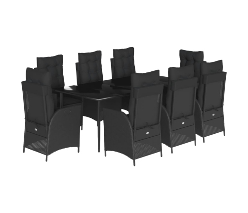 Set de comedor de jardín 9 pzas y cojines ratán sintético negro