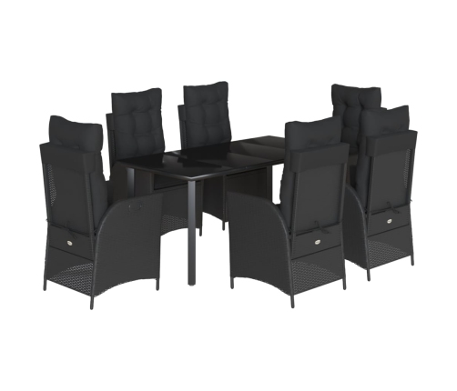 Set de comedor de jardín 7 pzas y cojines ratán sintético negro