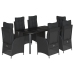Set de comedor de jardín 7 pzas y cojines ratán sintético negro