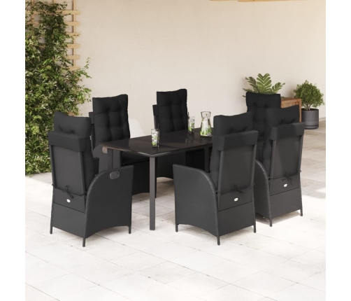 Set de comedor de jardín 7 pzas y cojines ratán sintético negro