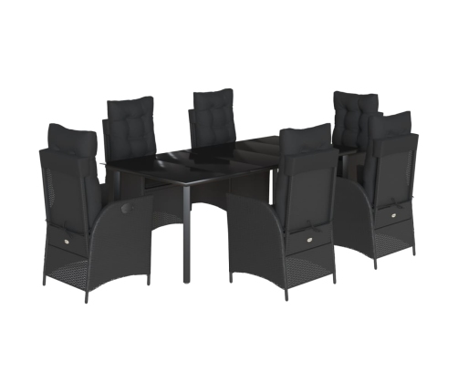 Set de comedor de jardín 7 pzas y cojines ratán sintético negro