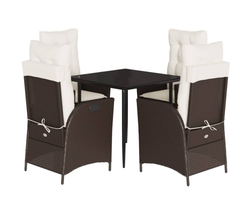 Set comedor de jardín 5 piezas y cojines ratán sintético marrón