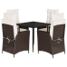 Set comedor de jardín 5 piezas y cojines ratán sintético marrón